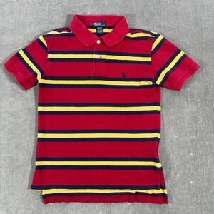 Vintage Polo Ralph Lauren Kids S 8/10 Red‎ Yellow Blue Stripe Short Sleeve Shirt